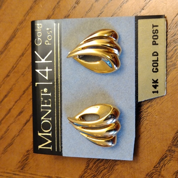 Monet Yellow 14K Gold Post Pierced Earrings Vintage Open Ribbed Button Oval  Discs - Etsy